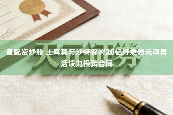 查配资炒股 土耳其与沙特签署20亿好意思元可再活泼力投资合同