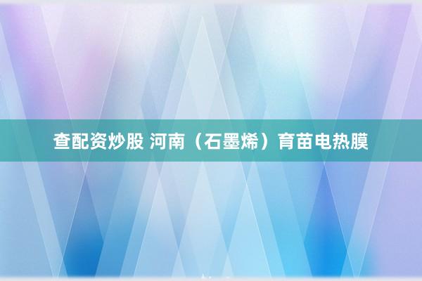 查配资炒股 河南（石墨烯）育苗电热膜