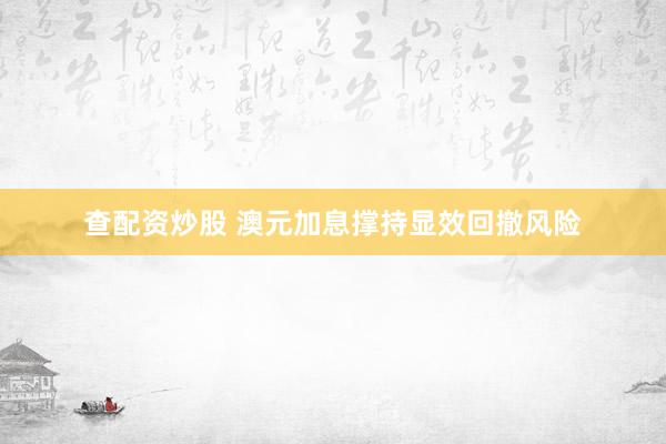 查配资炒股 澳元加息撑持显效回撤风险