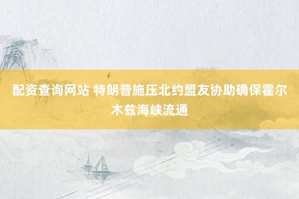 配资查询网站 特朗普施压北约盟友协助确保霍尔木兹海峡流通