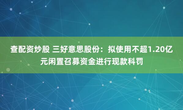查配资炒股 三好意思股份：拟使用不超1.20亿元闲置召募资金进行现款科罚