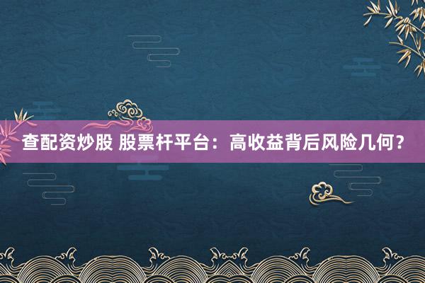 查配资炒股 股票杆平台：高收益背后风险几何？