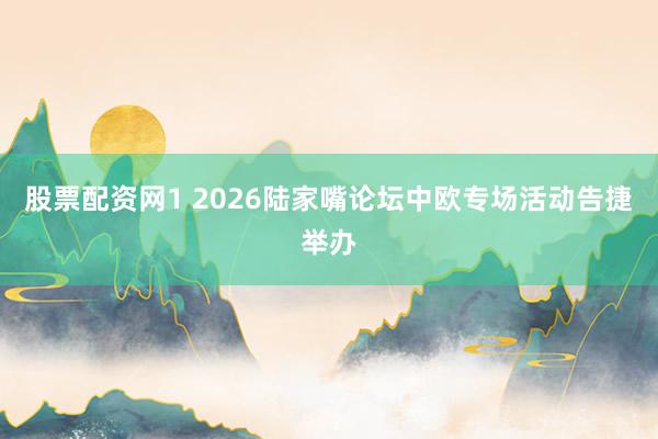 股票配资网1 2026陆家嘴论坛中欧专场活动告捷举办