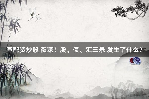 查配资炒股 夜深！股、债、汇三杀 发生了什么？